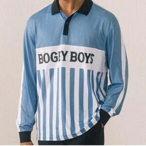 Bogey Boys Athletic Long sleeve Jersey Polo Powder Blue Stripe size M‎ NWT golf